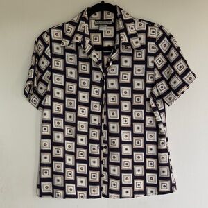 Vintage Floral and Square Pattern Shirt